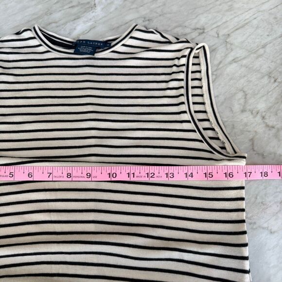 RALPH LAUREN Blue Label Cream Black Pima Cotton blend Striped maxi Dress size M - Picture 5 of 6